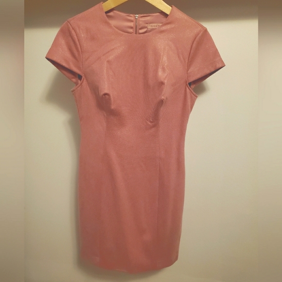 NWT GUESS Ramona dress. Shiny squared bonded suede. Blush pink. Size S. - Picture 5 of 13